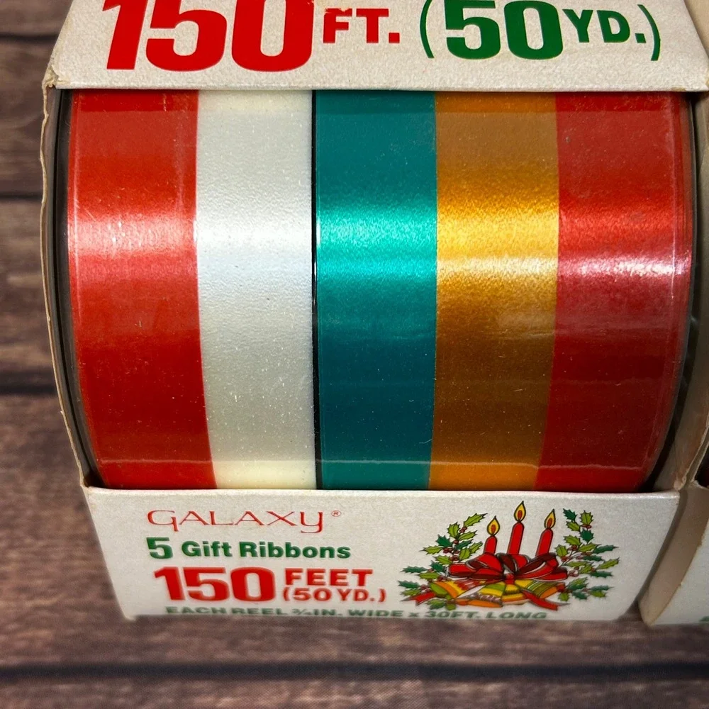 Galaxy‎ Vintage Christmas Gift Ribbon 2 Packs 10 Reels Red Green Gold 300 FT